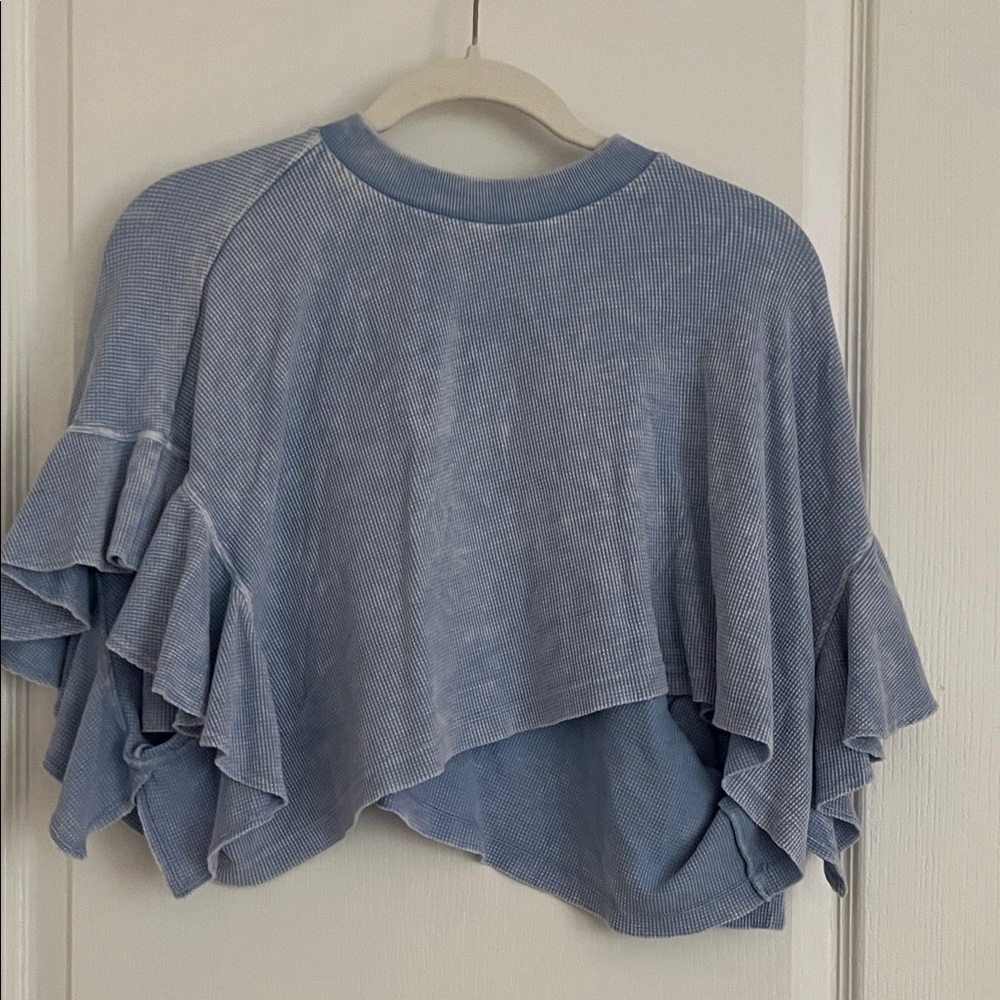 Altar'd State Light Blue Ruffle Sleeve Top